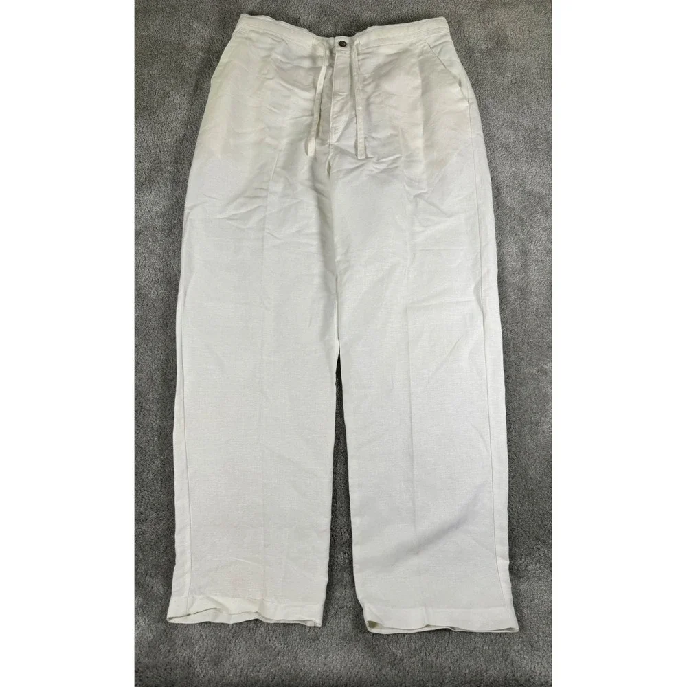 Cubavera Mens Large White Linen Blend Drawstring Elastic Waist Relaxed Pants